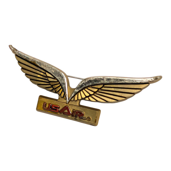 US Air Airlines Vtg Gold Silver Stoffel Seals Flight Wings Hat Lapel Badge Pin - Picture 6 of 6